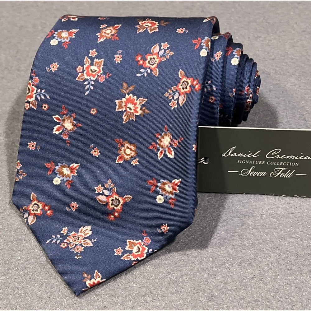 Daniel Cremieux Necktie Seven Fold 100% Silk Floral Handmade Italy Wedding Party
